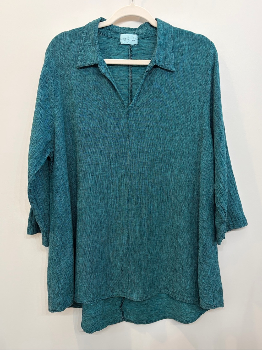 Mosaic USA Vintage Linen Lagenlook Top Teal Women's Size XL